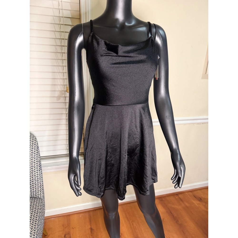 NWT Black Cowl Neck Skater Dress with Built-in Shorts Mini Party Dress